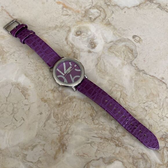 Crystal Embellished Purple & Stainless Steel Quartz Wristwatch - Picture 5 of 7